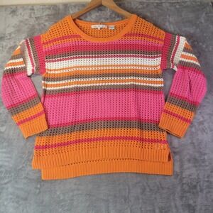Eight‎ Eight Eight Womens M Multicolor Crochet Open Knit Striped Boho Sweater